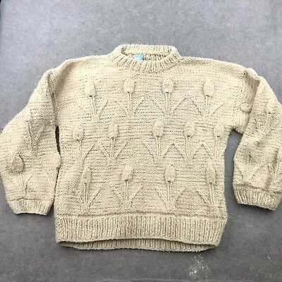 Otavalo Sweater Mens Large Beige Wool Cable Knit Fisherman Handmade In Ecuador • $58.98