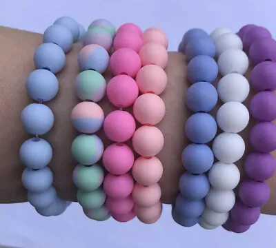 Women Beaded Bracelet Candy Pastel Colour Silicone Bracelet - Handmade • £2.95