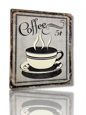  'Coffee For 5 Cents'  Retro Vintage Metal Tin Sign 12  X 9  Cafe Shoppe • $8.99