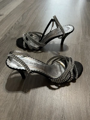 Women’s Softstep Black/Silver Diamanté Party/Wedding/Prom Kitten Sandals Size 7 • £2.99