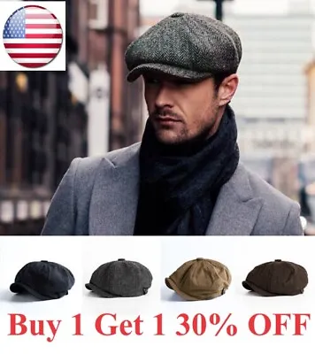 Newsboy Cap Men Cotton Twill Gatsby Beret Driving Cabbie Warm Winter Fashion Hat • $13.95