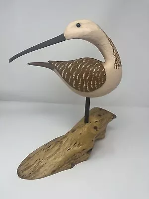 Vintage Wood Shorebird Figurine Hand Painted  & Carved Folk Art On Wood Base • $35