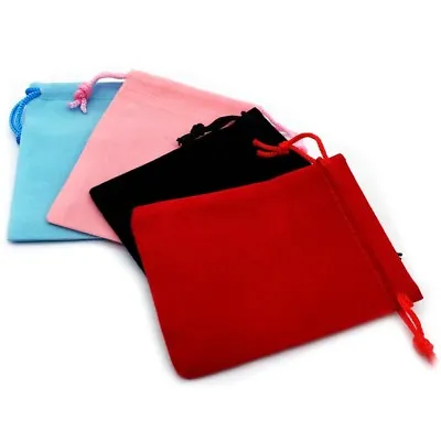 10x Black Red Pink Velvet Jewellery Drawstring Wedding Gift Bag Favour Pouches  • £2.99