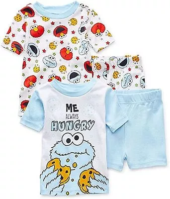 Sesame Street Toddler Boys Light Blue 4pc Snug Fit Pajama Short Set Size 4T • $22.49