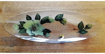 Vintage Chance Floral Design Long Boat Glass Platter - New In Box • £8.99