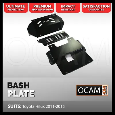 OCAM 3PC Aluminium Bash Plates For Toyota Hilux N70 2011-15 6mm Black • $319