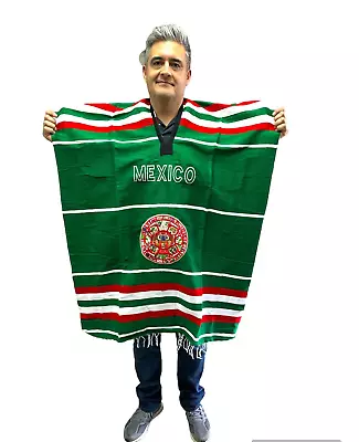 Mexican Poncho  Mexico  Calendario Azteca  Sarape Poncho   One Size  Green • $38