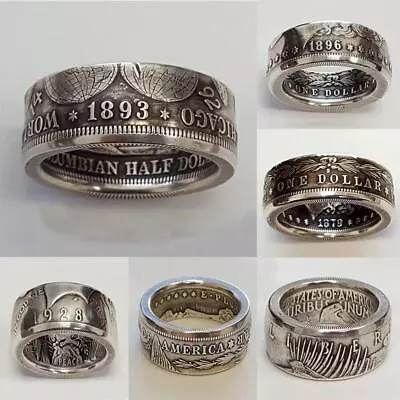 Silver Dollar Coin Ring  Handmade Crafted Rare Silver  Men Rings • $11.49