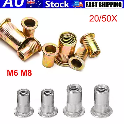 20/50PCS M6 M8 Insert Rivet Nut 304 Stainless Steel Flat Head Nutsert Kit Carbon • $6.11