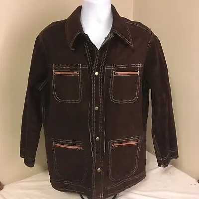 Vtg 70s 80s Le Girerd Mens Leather Suede Jacket Brown Measures Large W/ Liner • $89.99