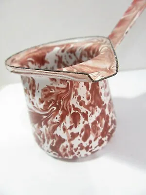 Vintage Old Enamel Ladel Tureen Brown White Vintage Kitchen Tool Pitcher • $15