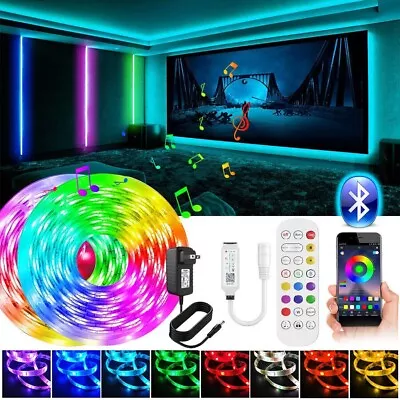 LED Strip Lights 100ft 50ft Music Sync Bluetooth 5050 RGB Room Light With Remote • $11.99