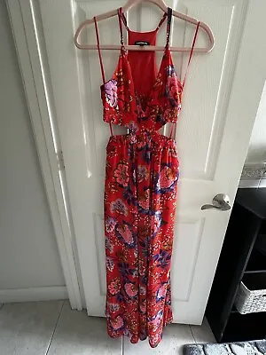 Express Red Maxi Dress Sundress Cocktail Long Tropical Floral Womens Size XS • $30
