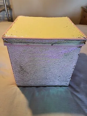 Fabric Cube Storage Boxes-Used Good Condition 1 Pink Sequin&lid 2 Striped Larger • £10