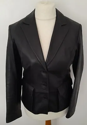 MARKS AND SPENCER - REAL LEATHER Jacket BLACK Smart Soft Size 10 • £44.99