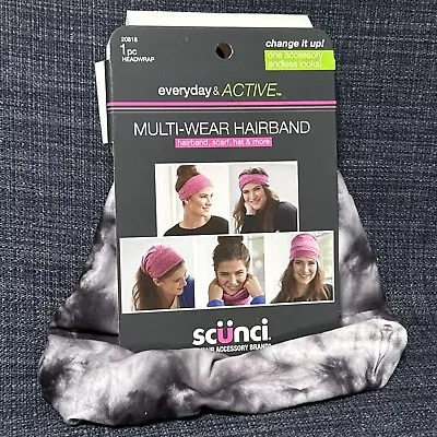 New SCUNCI Hairband Grey Tie Dye Style Stretchy Scarf Black White Multi Wear • $8.99