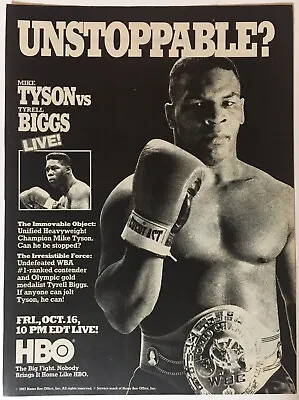 Mike Tyson Tyrell Biggs Boxing HBO 1987 Vintage Print Ad 8x11 Inches Wall Decor • $7.95