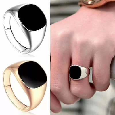 18ct Gold Filled Black Onyx Mens Signet Wedding Band Pinky Ring Size 7-12 • $3.29