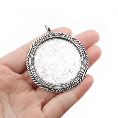 2x Tibetan Silver 40mm Round Blanks Bezel Pendant Cabochon Settings Base Trays • £4.07