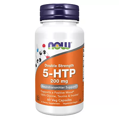 NOW FOODS 5-HTP Double Strength 200 Mg - 60 Veg Capsules • $16.93