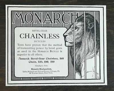 Vintage 1900 Monarch Bevel-Gear Chainless Bicycles Original Ad 1021 • $6.99