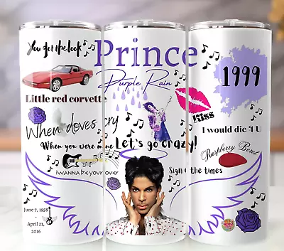 Prince Music Songs Collage Tumbler 20oz Stainless Steel Cup Mug Straw Lid • $19.95