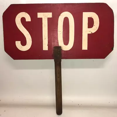 Vintage Hand Held School Crossing Guard Stop Slow Sign Paddle Traffic All Wood! • $54.99