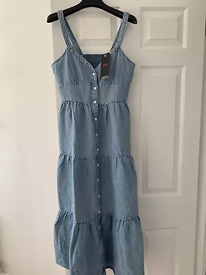 Levi's Sabine Denim Tiered Midi Dress Light Indigo Size S/10 BNWT • £30