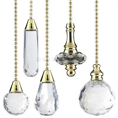Light Pull Chain Cord Clear Acrylic Crystal Brass Gold Pick Your Favourite Shape • £4.09