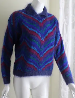 Jeanne Pierre Sz P Funky Fluffy Long-Hair Hand-Knit Art-to-Wear Knit Sweater • $98