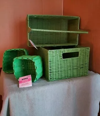 $16 • Buy Easter Basket Lot Of 4 Plastic Wicker Basket Choice Of Pink Or Green 