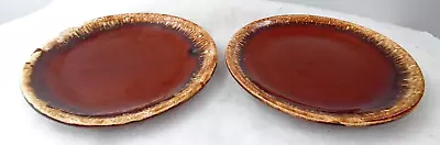 Hull Brown Drip Pottery Plate Bread Salad 6.5  Serving Dish Vintage USA Set Of 2 • $14.99