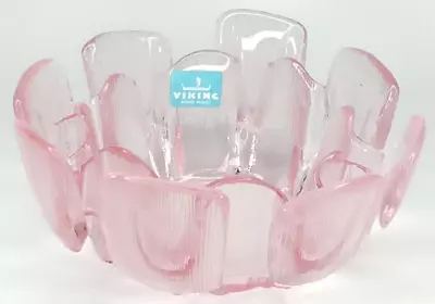 Viking Glass Candle Holder & Sticker Finnish Crown Pink Mid Century Home Decor • $79.99