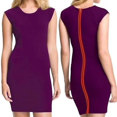 FRENCH CONNECTION Purple Cocktail Bodycon Dress Pencil Bandage Sexy Cap Sleeve 4 • $32.99
