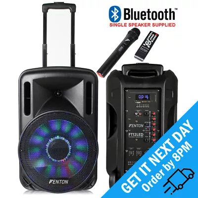 Fenton FT12LED Active 12  Portable Bluetooth Battery PA Speaker UHF Wireless Mic • £139