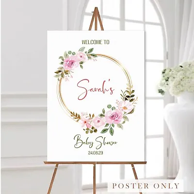 Personalised Baby Shower Welcome Sign Watercolour Flower Style Poster Print • £18.99