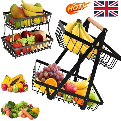 2-Tier Fruit Storage Basket Fruit Bowl Holder Bread Basket Vegetable Rack NEW • £9.89