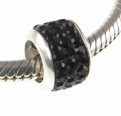 925 Sterling Silver BLACK CRYSTAL SPACER Charm Bead Made With Swarovski Crystals • £8.99