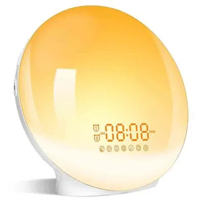 $52.99 • Buy Wake-up Light Sunrise Alarm Clock 7 Colors Radio Sounds Bedside Night Lamp