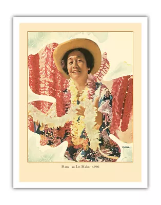 Hawaiian Lei Maker - Vintage Travel Poster By Toni Frissel C.1941 • $12.98