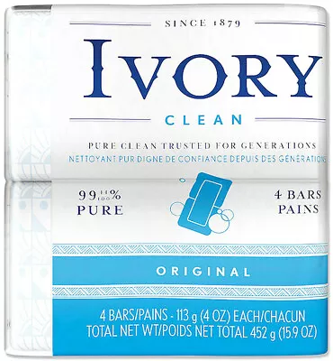 Classic ORIGINAL IVORY White Bar Soap 4 Oz X 4 BARS 99.44% Pure Clean Simple • $26.11