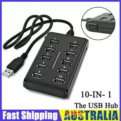 10-Port USB 2.0 Hub 480Mbps Multiplier With Individual Power Switches Laptop PC • $17.03