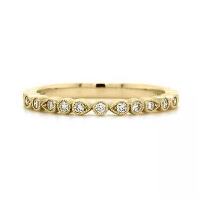 Round Cut Natural Diamond 9k Yellow Gold 0.14 CT Milgrain Wedding Band / Ring • $344.39