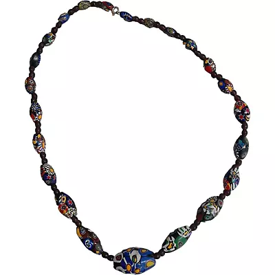 Vintage Venetian Millefiori Murano Glass Graduated Bead Necklace • £24.99