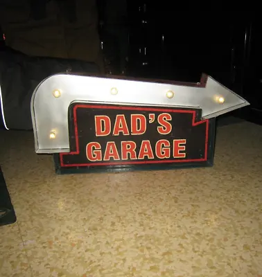 Vintage-Look Dad's Garage Metal Light-Up Arrow Sign • $18.95