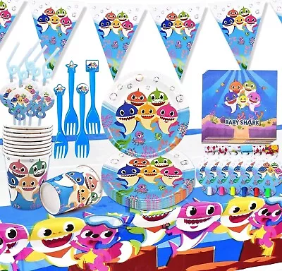 Baby Shark Tableware Party Supplies Plates Banner Cups Kids Birthday Decoration • $7.99