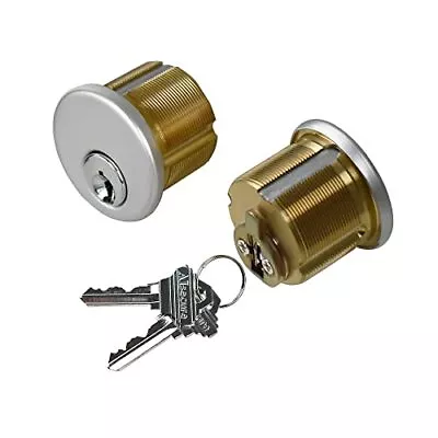 Brass Mortise Cylinder With 2 Keys For SC Keyway Silver 1 SetKeyed Both Sides • $45.43