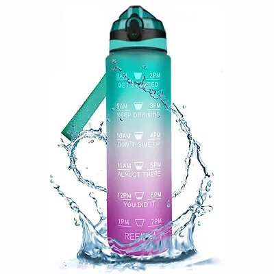 Motivational Water Bottle 1L Drink Flask With Time Markings BPA Free Sport Gym • $15.49