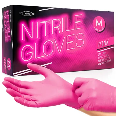 JFA Medical Disposable Powder Free Pink Nitrile Gloves - Box Of 100 • £8.99