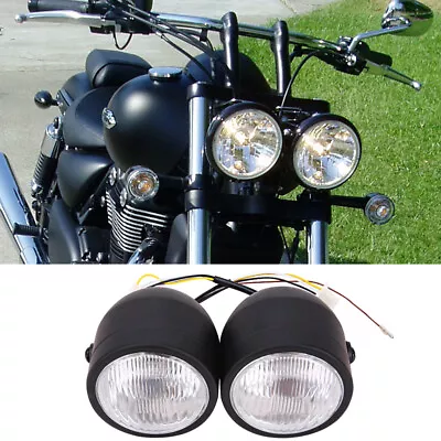 Universal 4.25'' Black Twin Headlight Motorcycle Double Dual Lamp Street Fighter • $34.73